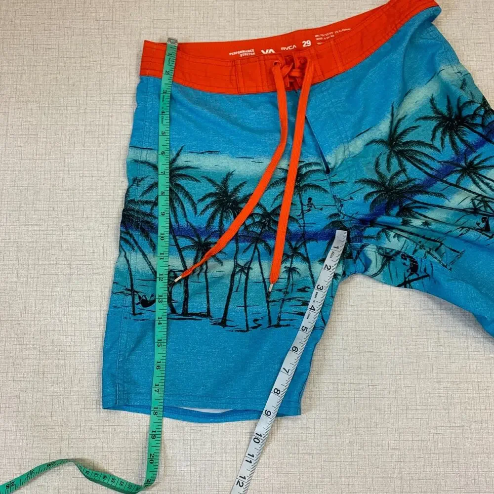 RVCA Board Shorts Mens 29 Dead Mans Bay Quick Dry Blue Floral Surfer Unlined
